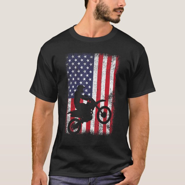 Camiseta Dirt Bike Usa Flag Costume Motocross American Flag (Frente)
