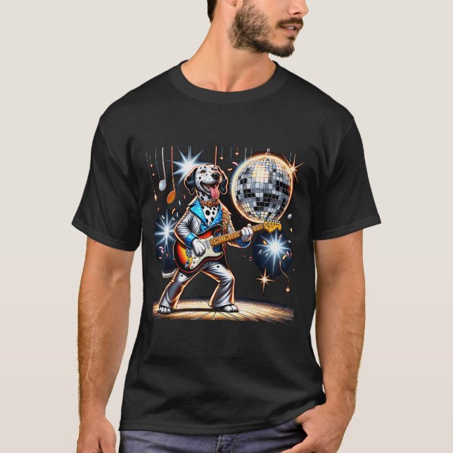 Camiseta Disco Ball Guitar Dalmatian Dog Men Women Kids  (Frente)