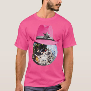 Camiseta Disco Ball Vestindo Pink Cowboy Hat Club Retro 1