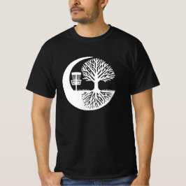 Camiseta Disco de golfe preto e branco e raízes de árvores 