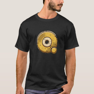 Camiseta Disco de Vinil Dourado Distorcido Música Q Logotip