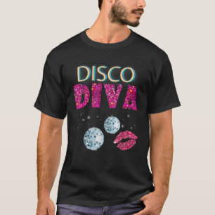 Camiseta Disco Diva Damas Disco Dourado Ball Silver Red Láb