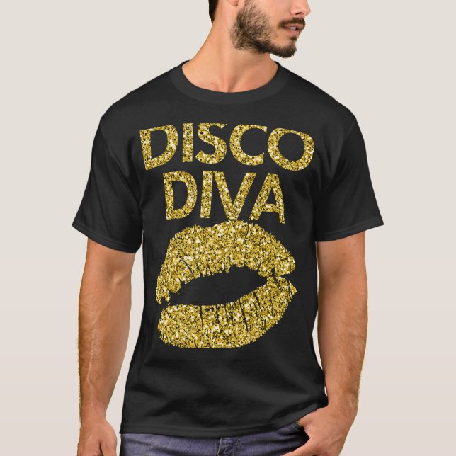 Camiseta Disco Diva Mulheres Meninas Lábios Dourados Disco (Frente)