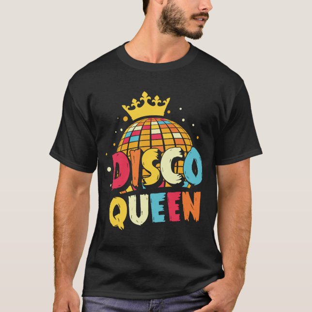 Camiseta Disco Queen 1970s Retro Party 70s Correspondendo a (Frente)