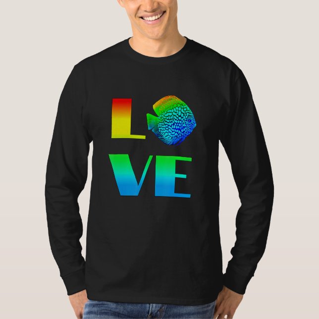 Camiseta Discus Fish Rainbow Love Exotic Aquarium Fish (Frente)