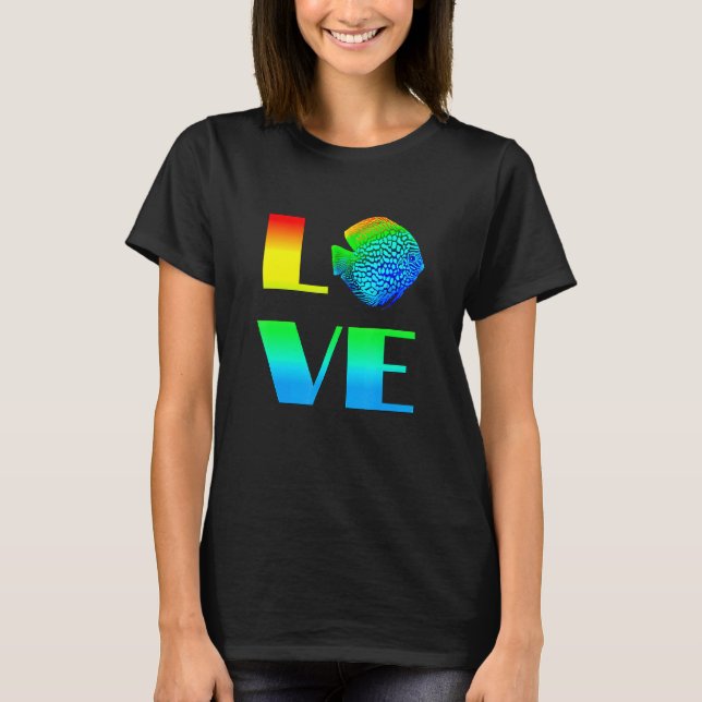 Camiseta Discus Fish Rainbow Love Exotic Aquarium Fish (Frente)