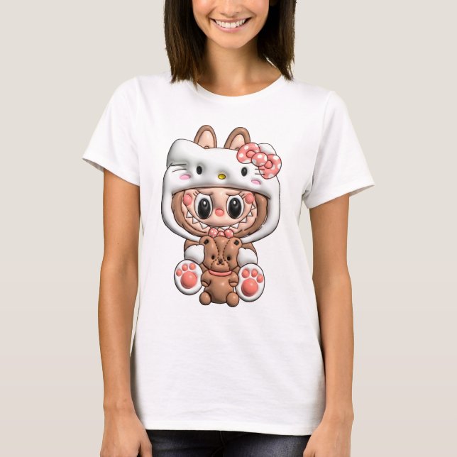 Camiseta Diseño 3D Labubu con Hello Kitty (Frente)
