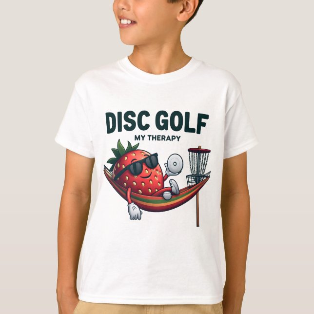 Camiseta Disk Golf: Minha Terapia - Engraçado Cartoon Straw (Frente)
