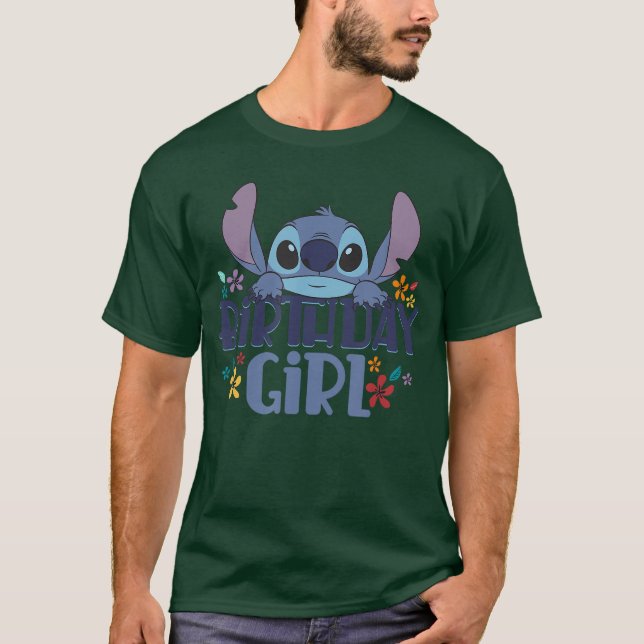Camiseta Disney Lilo Stitch Birthday Girl Retro Floral Logo (Frente)