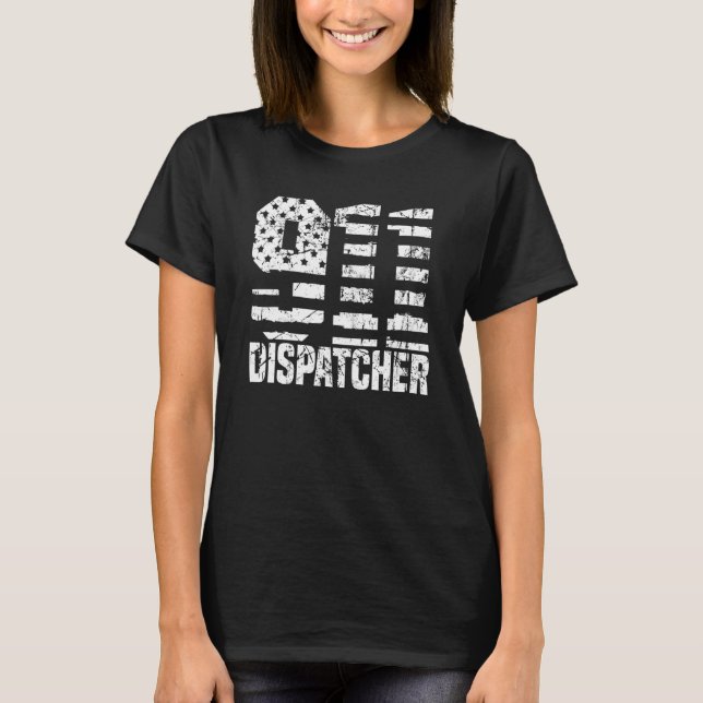Camiseta Dispatcher Us Flag - Thin Gold Line Police 911 Dis (Frente)