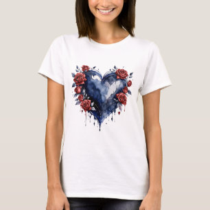 Camiseta Disposição Elegante de rosa com folhagem de ouro