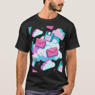 Camiseta Disquete Vaporwave dos Anos 90 & Nuvem de Pixels Y