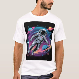 Camiseta Dissipação Cósmica - Astronauta na Galáxia Neon