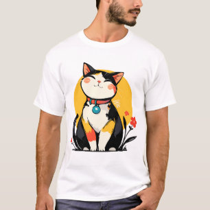 Camiseta Distintivo de Gato Calico Sorridente e Gorducho