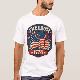 Camiseta Distintivo Patriótico Bandeira Americana Liberdade