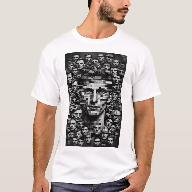 Camiseta Distopia Unisex Black and White Dystopian Control  (Frente)