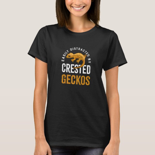 Camiseta Distração de Geckos Cute Lizard Crested Geckos (Frente)