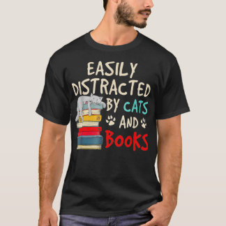 Camiseta Distração fácil de gatos e livros - Cat-Book Lov
