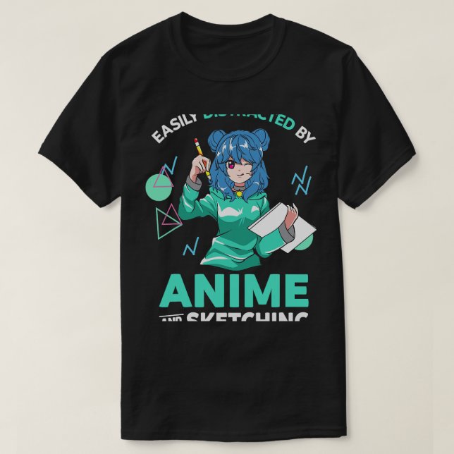 Camiseta Distraído Facilmente pelo Anime e Desenhando Gir A (Frente do Design)