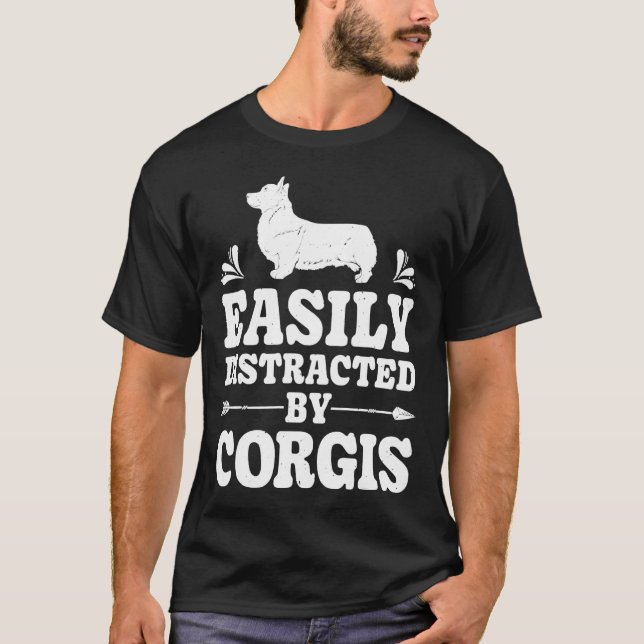 Camiseta Distraído Facilmente Pelo Cachorro Corgis Funny Co (Frente)