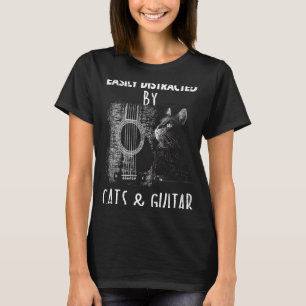 Camiseta Distraído facilmente por Cats e Guitar 6 String Cl
