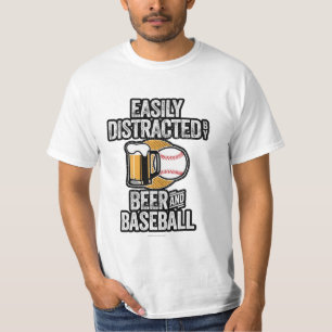 Camiseta Distraído facilmente por Cerveja e Baseball T-Shir