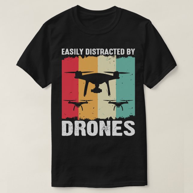 Camiseta Distraído Facilmente Por Drone Vintage 2 (Frente do Design)