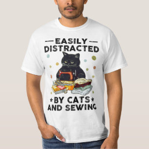 Camiseta Distraído Facilmente Por Gatos E Cozeduras, Fa De 