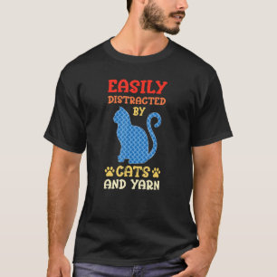 Camiseta Distraído Facilmente Por Gatos E Crochet De Fios 3