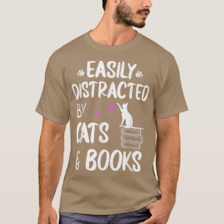 Camiseta Distraído facilmente por gatos e livros Cat & Book