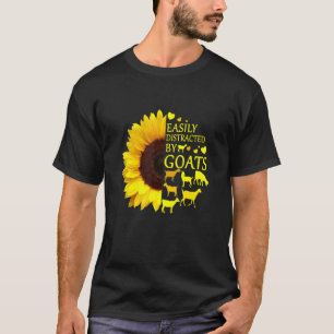 Camiseta Distraído Facilmente Por Goats Sunflower Para Capr