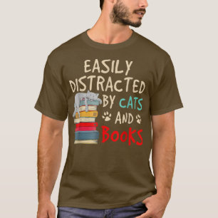 Camiseta Distraído facilmente por livros de gatos Livro de