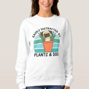 Camiseta Distraído Facilmente Por Plantas E Cães Planta Pug