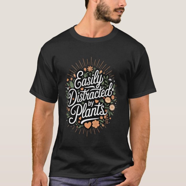 Camiseta Distraído facilmente por usinas Engraçadas com tre (Frente)