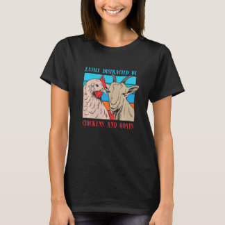 Camiseta Distraído Por Cabras Galinhas Fazendeiro Engraçado