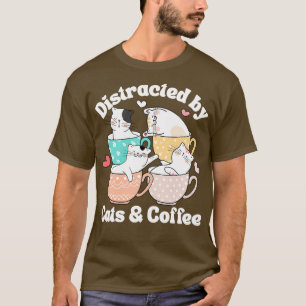Camiseta Distraído por gatos café Gato Lover Cute Mugs Kawa