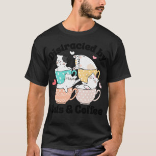 Camiseta Distraído por gatos café Gato Lover Cute Mugs Kawa