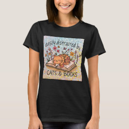 Camiseta Distraído por Gatos e Livros, Kitten no topo dos L
