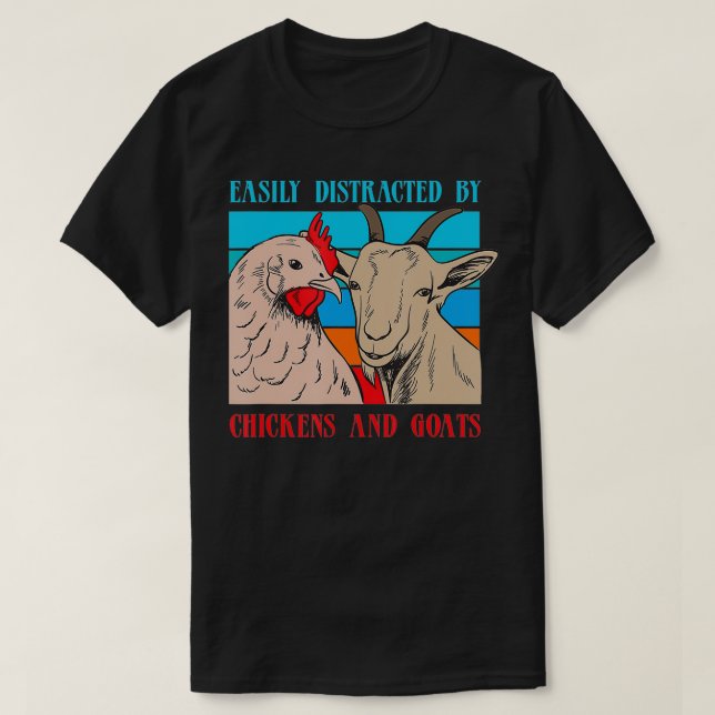Camiseta Distraído Por Goats Chickens Engraçado Farmer Gift (Frente do Design)