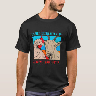 Camiseta Distraído Por Goats Chickens Engraçado Farmer Ra