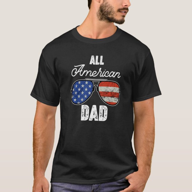 Camiseta Distressed All American Dad USA Flag Sunglasses 4t (Frente)