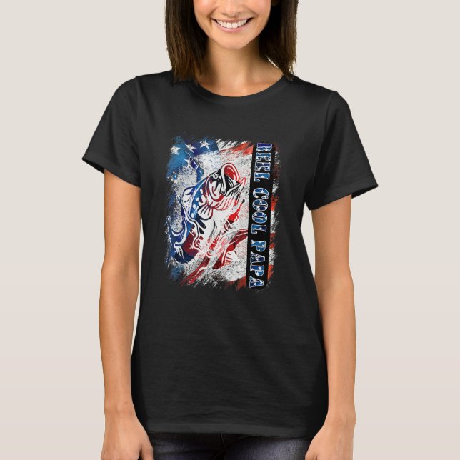 Camiseta Distressed American Flag Bass Fish Fisherman Cousi (Frente)