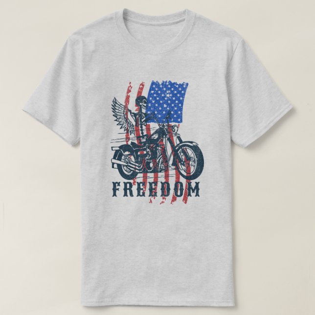 Camiseta Distressed American Flag Motorcycle Rider Freedom (Frente do Design)