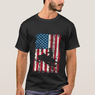 Camiseta Distressed American Flag Snowmobiling Sled Snowmob