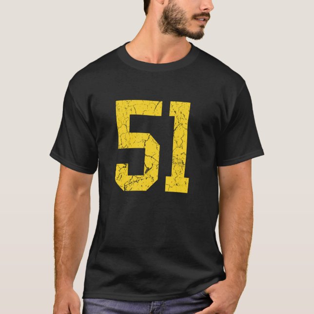Camiseta Distressed Bright Gold Number 51 Jersey Player Uni (Frente)