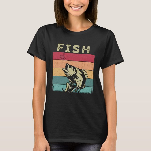 Camiseta Distressed Fish  Boys Girls Retro Style Fish (Frente)
