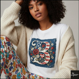 Camiseta Distressed Flag Letter B Floral Monogram