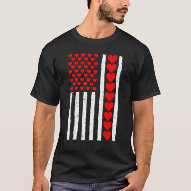 Camiseta Distressed Funny American Flag Heart Valentine's D (Frente)