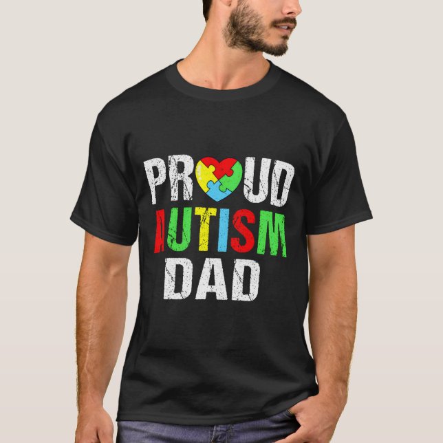 Camiseta Distressed Proud Autism Dad He Family (Frente)