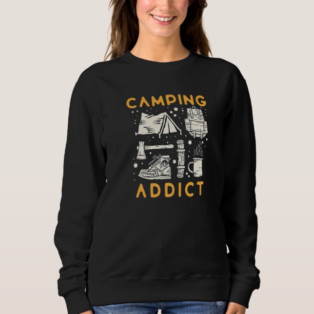 Camiseta Distressed Quote Camping Addict Retro   (Frente)